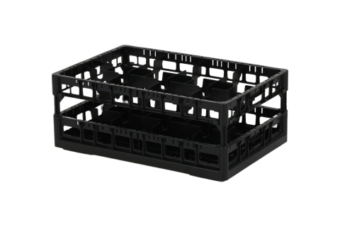 Clixrack Glass basket 600 x 400 mm black - glass height max. 200 mm - with 2 x 4 compartment division - maximum &Oslash; glass 134mm&nbsp;