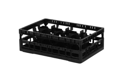 Clixrack Glass basket 600 x 400 mm black - glass height max. 185 mm - with 2 x 4 compartment division - maximum &Oslash; glass 134mm&nbsp;