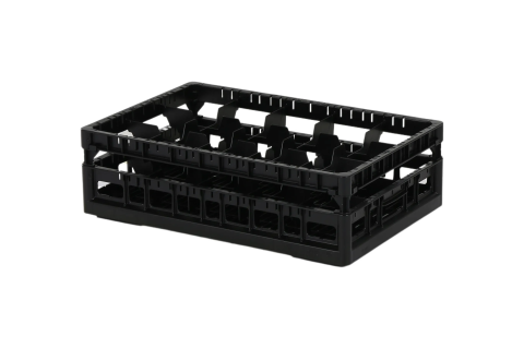 Clixrack Glass basket 600 x 400 mm black - glass height max. 140 mm - with 3 x 5 compartment division - maximum &Oslash; glass 110mm&nbsp;