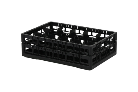 Clixrack Glass basket 600 x 400 mm black - glass height max. 145 mm - with 3 x 5 compartment division - maximum &Oslash; glass 110mm&nbsp;