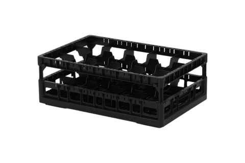 Clixrack Glass basket 600 x 400 mm black - glass height max. 215 mm - with 3 x 5 compartment division - maximum &Oslash; glass 110mm&nbsp;