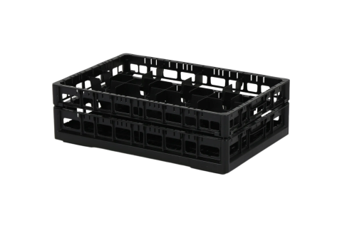 Clixrack Glass basket 600 x 400 mm black - glass height max. 145 mm - with 2 x 4 compartment division - maximum &Oslash; glass 134mm&nbsp;