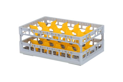 Clixrack Glass basket 600 x 400 mm gray - glass height max. 155 mm - with yellow 3 x 5 compartment division - maximum &Oslash; glass 110mm&nbsp;