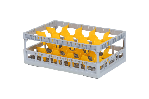 Clixrack casier &agrave; verres de 600 x 400 mm - hauteur maximale du verre 155 mm &ndash; Avec une cloison jaunes de 3 x 5 &ndash; &Oslash; de verre maximal 110 mm&nbsp;