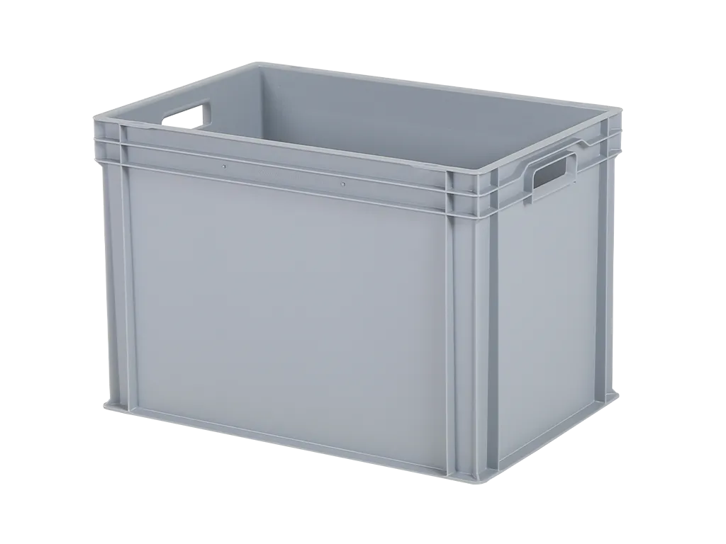 Stacking bin - 600 x 400 x H 420 mm - grey - open handles