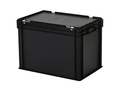 Stapelbak met deksel 600 x 400 x H 439 mm versterkte bodem - zwart