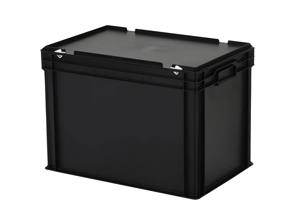 Stapelbehälter mit Deckel - 600 x 400 x H 439 mm (verstärkter Boden) - Schwarz