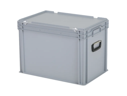 Valise - 600 x 400 x H 439 mm - Gris - bac gerbable avec couvercle et poignée (fond renforcé)