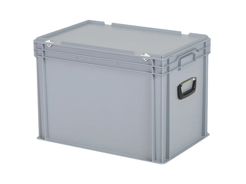 Koffer - 600 x 400 x H 439 mm - grijs - stapelbak met deksel en koffergreep