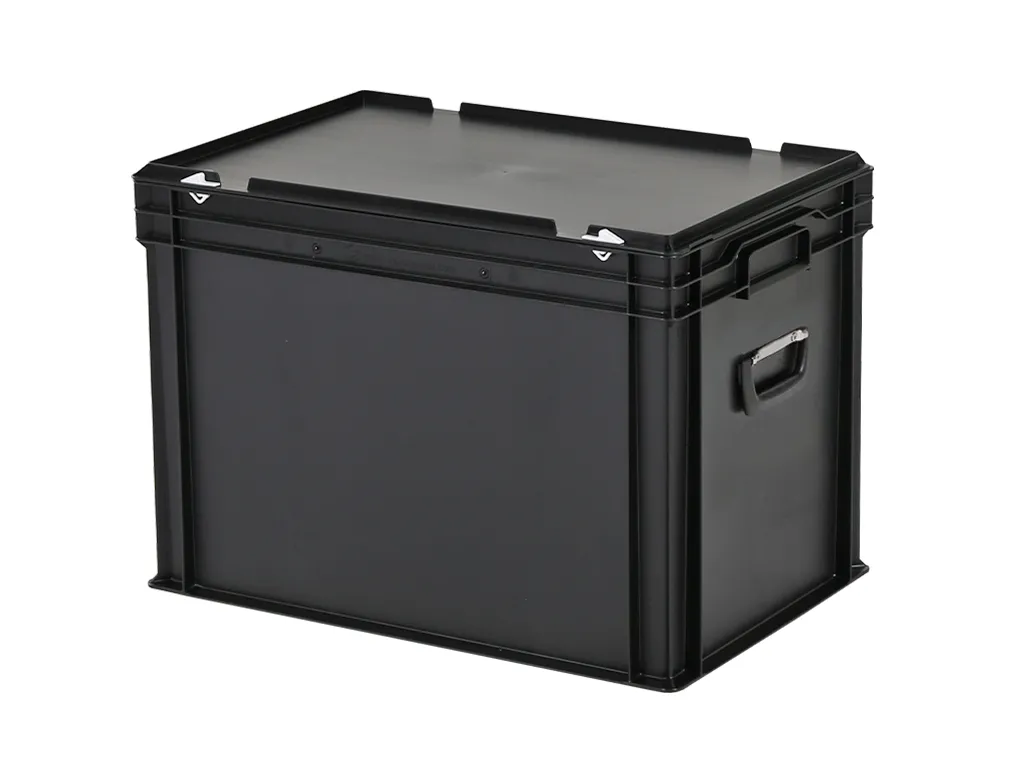 Koffer - 600 x 400 x H 439 mm - zwart - stapelbak met deksel en koffergreep