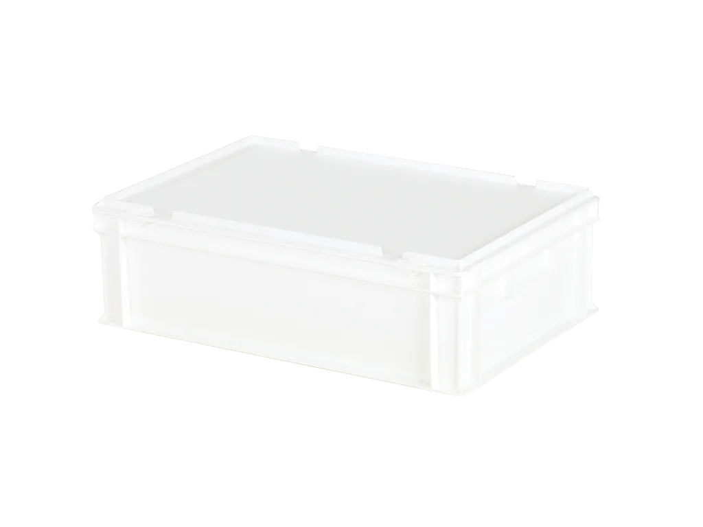 Stapelbehälter mit Deckel - 600 x 400 x H 185 mm (glatter Boden) - Weiß