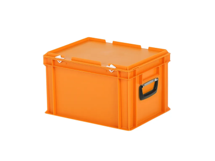 Kunststof koffer - 400 x 300 x H 250 mm - oranje - stapelbak met deksel en koffergreep