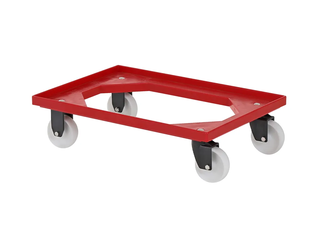 Verrijdbaar kunststof onderstel - 600 x 400 mm - kunststof gaffels - nylon wielen - rood