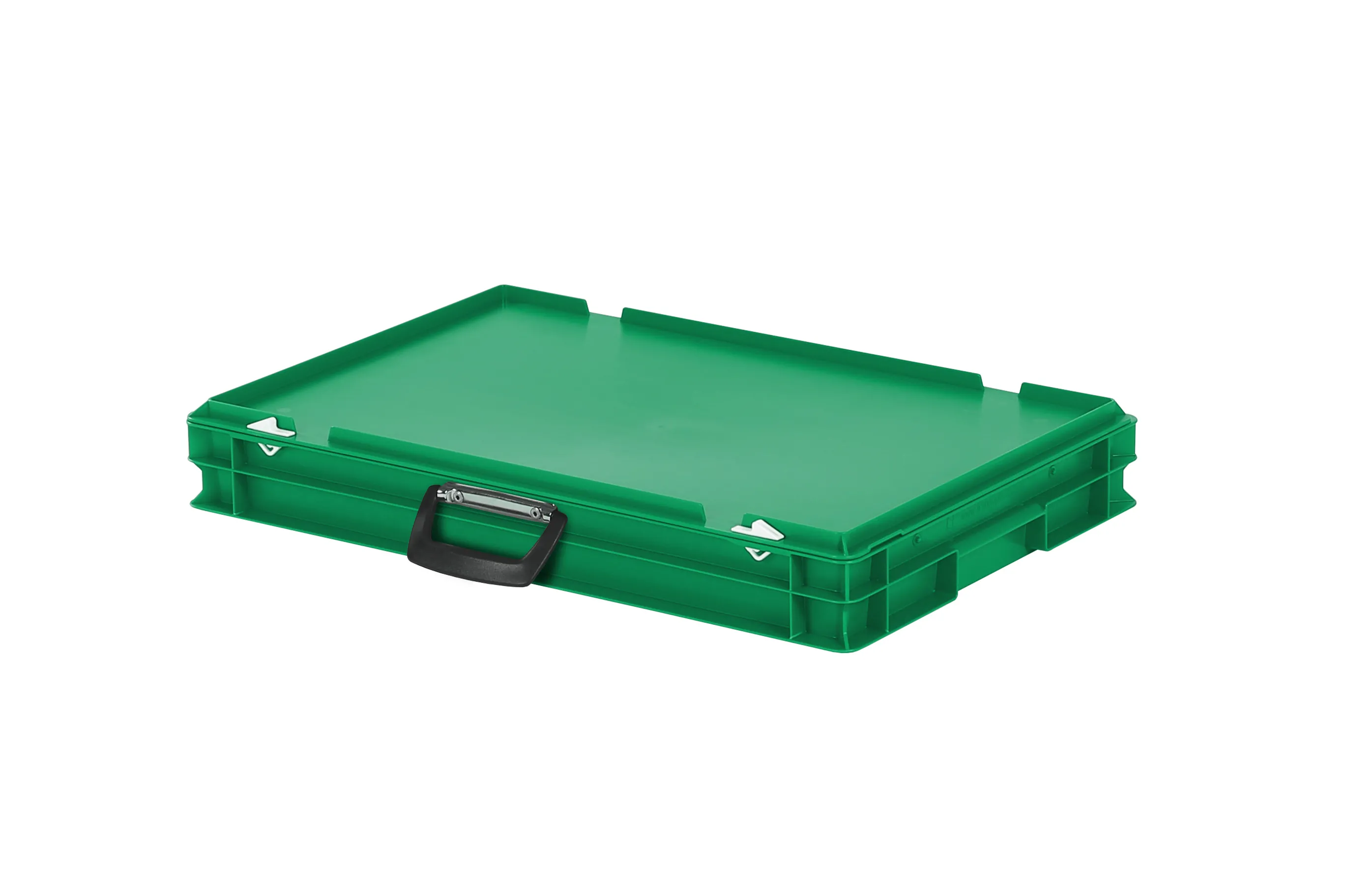 Plastic case - 600 x 400 x H 90 mm - Green - Stacking bin with lid and case handle