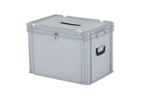 Stembus | Transportbox met inwerpsleuf en slot - 600 x 400 x H 439 mm - grijs | Gelijksluitend slot