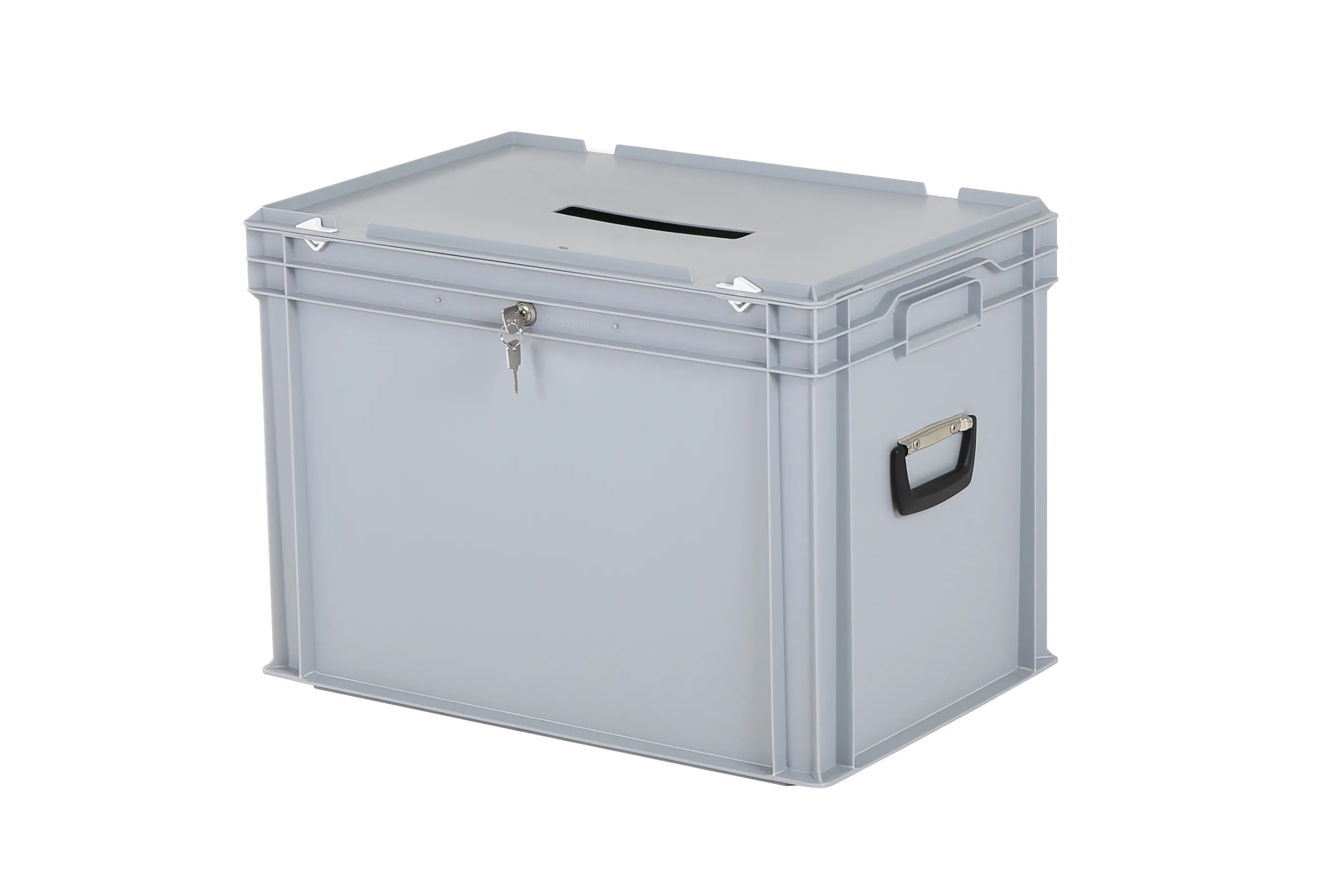 Valise - 600 x 400 x H 439 mm - Gris - bac gerbable avec couvercle et  poignée (fond renforcé) - Transoplastshop