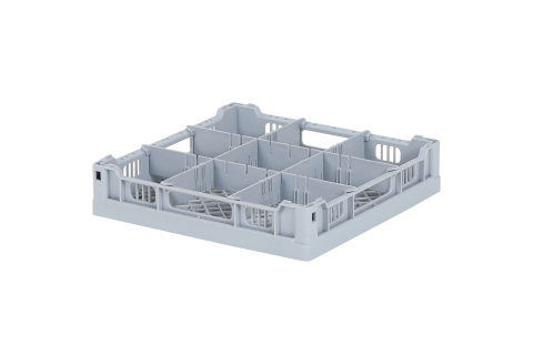 Dishwasher basket 400 x 400 mm - maximum glass height 65 mm - with 3 x 3 compartment division - maximum &Oslash; of glass 115mm