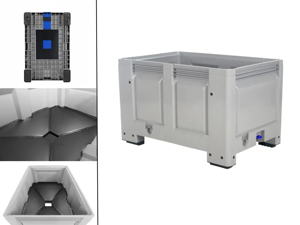 BIG BOX Kunststoff Palettenbox - 1200 x 800 mm - mit Trichterboden und Absperrschieber - 4 Füße