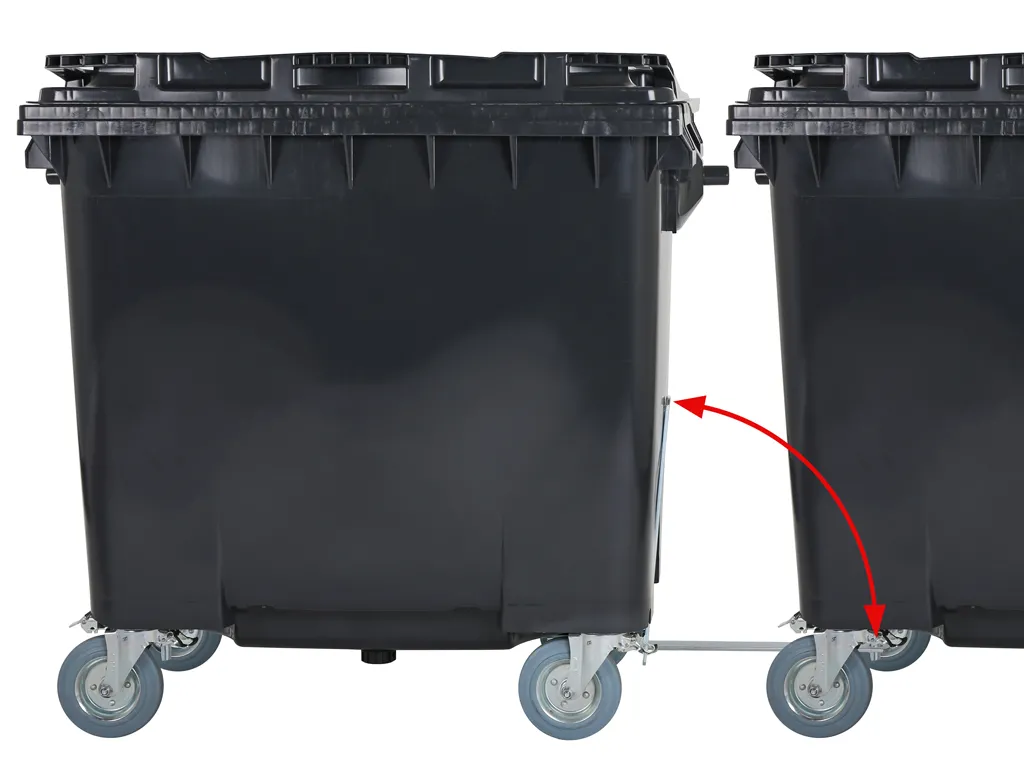 Trekkoppeling met veermechanisme voor 4-wiel afvalcontainers