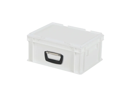 Koffer - 400 x 300 x H 190 mm - wit - stapelbak met deksel en koffergreep