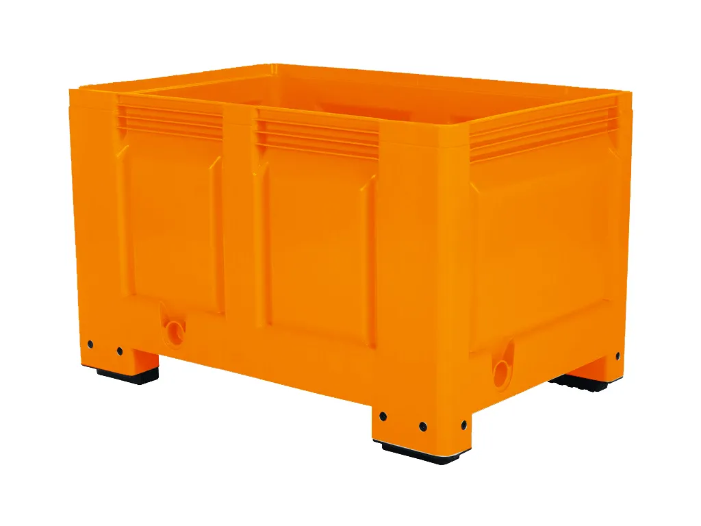 Caisse-palette en plastique - 1200 x 800 mm - sur 4 pieds - Orange