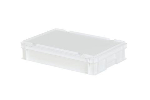 Bac gerbable avec couvercle - 600 x 400 x H 135 mm - Blanc - (fond lisse)