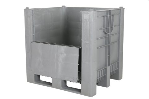 Palettenbox mit Ladeklappe Typ CB3 High - 1200 x 1000 x H1140 mm - geschlossen - 3 Kufen - hellgrau