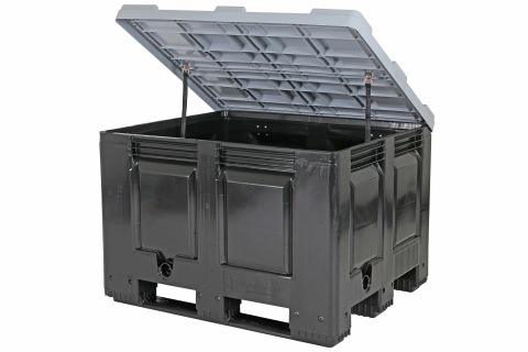 Palettenbox BIG BOX - 1200 &times; 1000 mm - mit Deckel - geschlossen - 3 Kufen - schwarz (Streugutbeh&auml;lter)