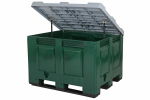 Palletbox BIG BOX - 1200 x 1000 x H 830 mm - met deksel - gesloten - 3 sledes - groen (strooizoutbak)
