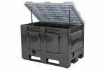Palletbox BIG BOX - 1200 x 800 x H 830 mm - met deksel - gesloten - 3 sledes - zwart (strooizoutbak)