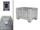 Trichterboden-Palettenbox BIGBOX - 1200 x 800 mm - 450 Liter - mit Schieberverschluss 120 mm - auf 4 F&uuml;&szlig;en - randstapelbar - grau