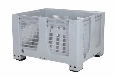 Palettenbox MaxiLog - 1200 &times; 1000 mm - perforiert - 4 F&uuml;&szlig;e - grau