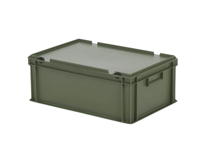 Bundeswehr Box - Stapelbeh&auml;lter mit Deckel - 600 x 400 x H 235 mm (glatter Boden) - Olivgr&uuml;n