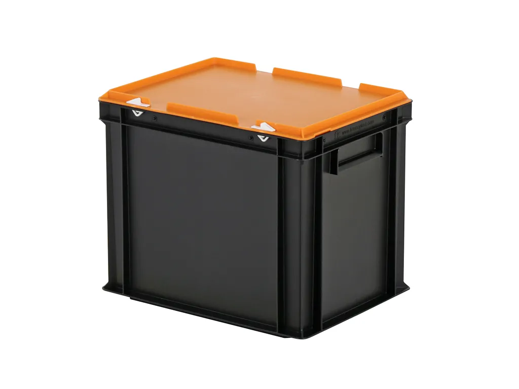 Combicolor stacking bin with lid - 400 x 300 x H 335 mm - black-orange ...