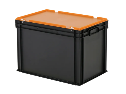 Combicolor Deckelbeh&auml;lter - 600 x 400 x H 439 mm (verst&auml;rkter Boden) - Schwarz-Orange