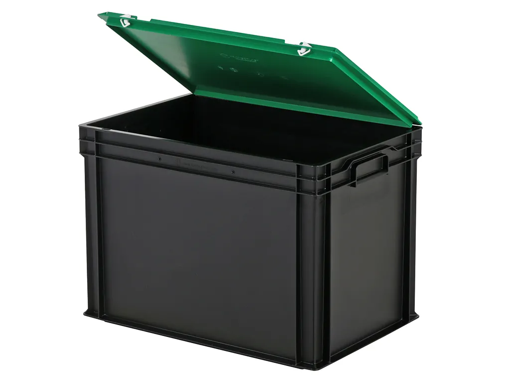 Combicolor stacking bin with lid - 600 x 400 x H 439 mm - black-green ...