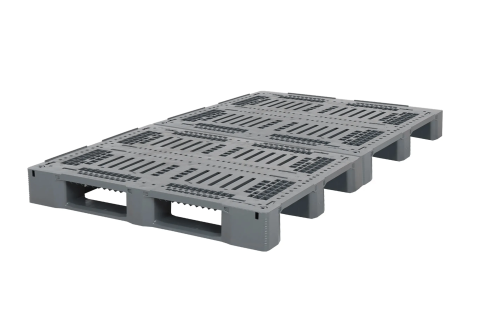Kunststoffpalette E3-DUO ECO - 2000 x 1200 mm - mit umlaufenden 5-mm-R&auml;ndern - 5 Palettenkufen - verst&auml;rkt