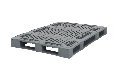 Kunststoffpalette E3-5-DUO ECO - 1600 x 1200 mm - mit 5-mm-R&auml;ndern - 6 Palettenkufen - verst&auml;rkt