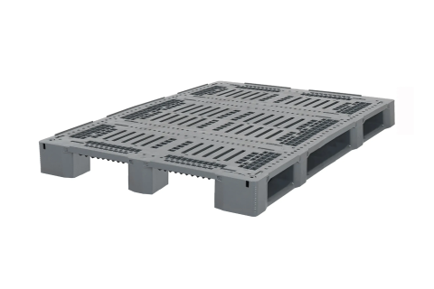 Kunststoffpalette E3-5-DUO ECO - 1600 x 1200 mm - mit umlaufenden 5-mm-R&auml;ndern - 2 Palettenkufen - verst&auml;rkt