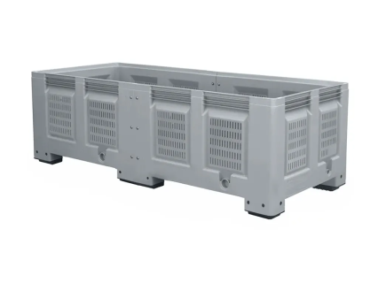 Caisse-palette grand format XL - type BIG BOX - version DUO allong&eacute;e - perfor&eacute;e - 2240 x 1000 mm - 6 pieds - gris (sur mesure)