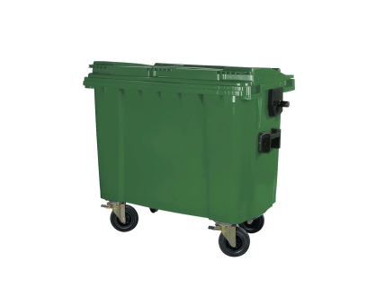 Four-wheeled 660 litre waste container - green
