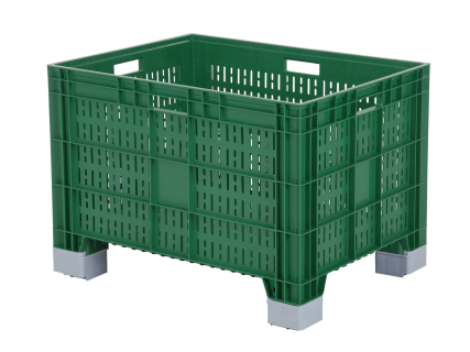Stapelbak Euronorm op poten - 800 x 600 x H 570 mm - geperforeerde wanden - groen