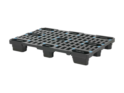 Euro pallet NP1 - 1200 x 800 mm - 4 mm rims - nestable - on 9 feet - black - with anti-slip pads