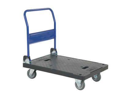 Plattformwagen 800x600mm mit klappbarem Griff - Tragf&auml;higkeit 300kg - schwarz/blau