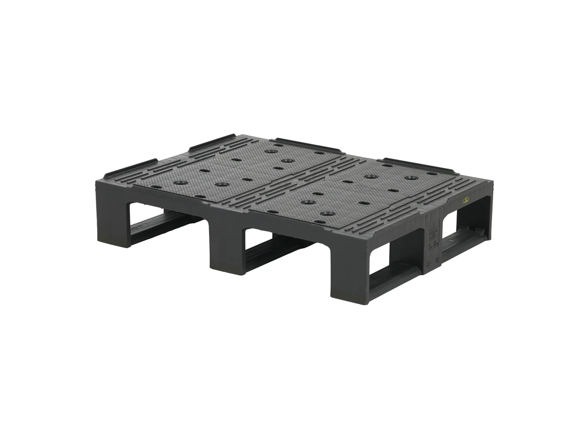 Half Euro pallet D2-L - 800 &times; 600 mm - ESD version - with 7 mm rims - 3 pallet runners crosswise - black