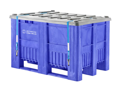 Kunststoff Palettenbox CB1 mit Deckel - UN-Y Zulassung - 1200 x 800 mm - auf 3 Kufen - Blau