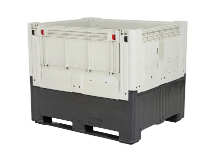 Caisse-palette pliable type Smartbox - 1309.C2 - 1200 &times; 1000 mm - sur 2 semelles - avec 1 porte de d&eacute;pose - blanc ivoire / noir