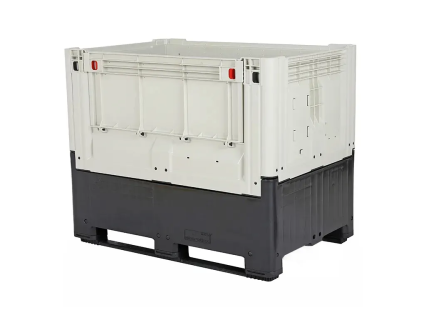 Faltbare Palettenbox Typ Smartbox 1389.C2 - 1200 &times; 800 mm - auf 2 Kufen - mit 1 Ladeklappe - Elfenbeinwei&szlig;/schwarz