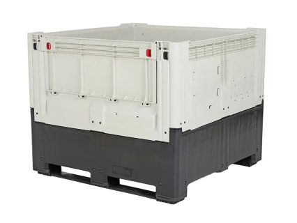 Caisse-palette pliable type Smartbox 1329.C2 - 1200 &times; 1200 mm - sur 2 semelles - avec 1 porte de d&eacute;pose - blanc ivoire / noir
