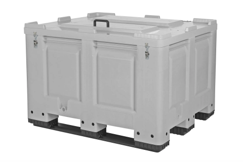 Verriegelbare BIG BOX Palettenbox - 1200 &times; 1000 mm - mit Scharnierdeckel (auch abschlie&szlig;bar) - mit 3 Palettenkufen - (Streugutbeh&auml;lter)